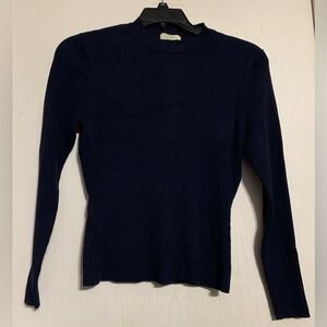 Suzy Shier Dark Pure Navy Blue Ribbed Knit Long Sleeve Top